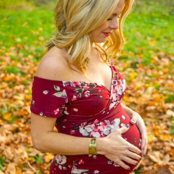 Pink Blush off shoulder long maternity gown size small - Picture 7 of 7